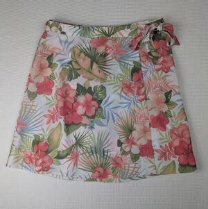 Tommy Bahama Quick Dry Tropical Floral A-Line Wrap Skirt - Pink and Green